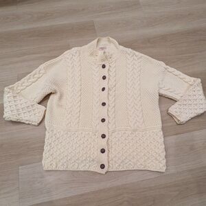 Vintage Wool Sweater Shop Knitted Jacket With Chunky Buttons Size XL Fisherman